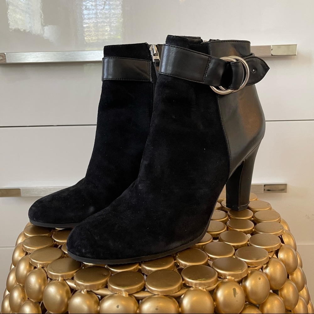 SAM EDELMAN Black leather and suede Shaleigh booties